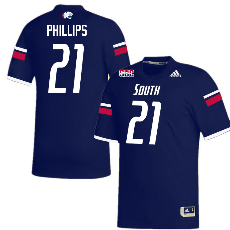 #21 Keenan Phillips South Alabama Jaguars Jerseys,College Football Uniforms,Apparels Stitched-Navy